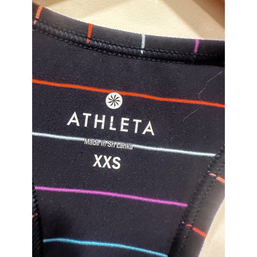 Athleta Womens XXS Navy Multi Stripe Racerback Tank Top with Built-in Shelf Bra - Picture 2 of 4